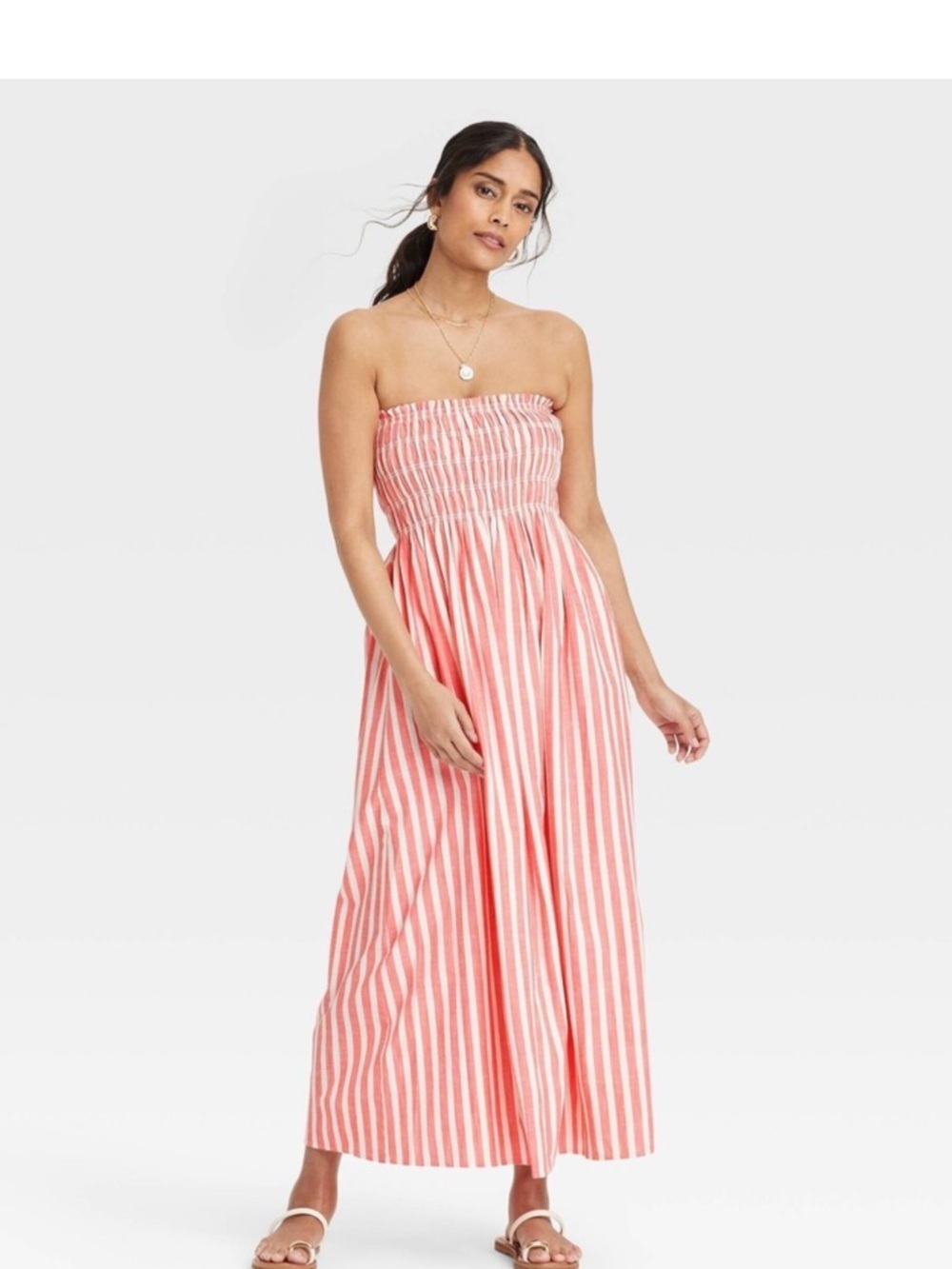 Target Universal Thread Midi A-Line Dress Coral Red Striped XL with pockets